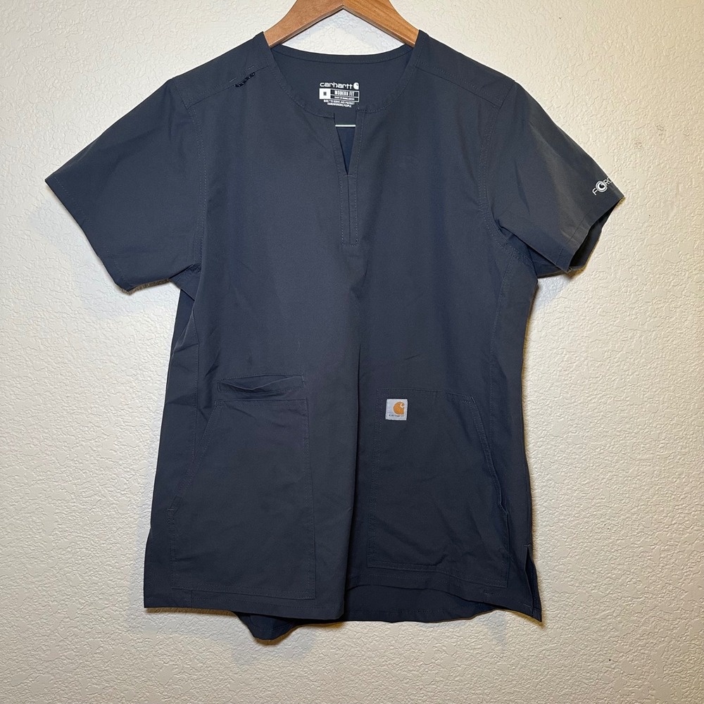 Carhartt Force‎ Scrub Top Womens Medium Gray Modern Fit V-Neck Medical Pockets